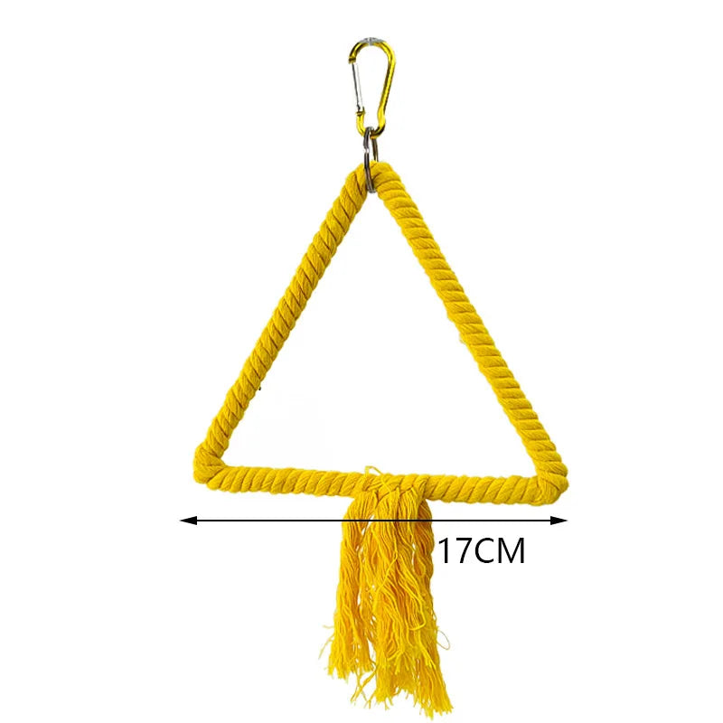 Parrot Cage Swing Toy Round Triangular Iron Wire Cotton Thread – 13 Colors