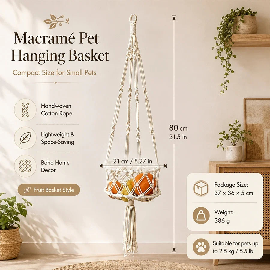 Cotton Boho Macrame Hanging Pet Hammock