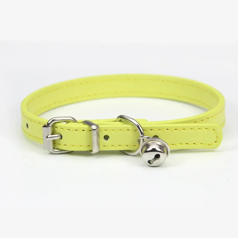 Cute Puppy Cat Collar With Bells PU Leather - MyPetDollar.com