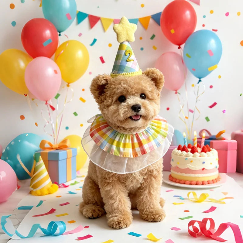 Dog Birthday Hat Bandana New Rainbow Style - MyPetDollar.com