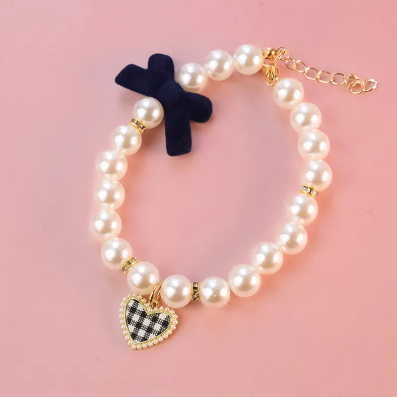 Pet Bow Pearl Collar Cat Jewelry Heart - MyPetDollar.com