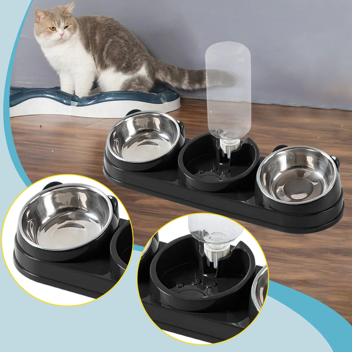 3 in 1 Dog Cat Bowls Water and Food Bowl Set - MyPetDollar.com