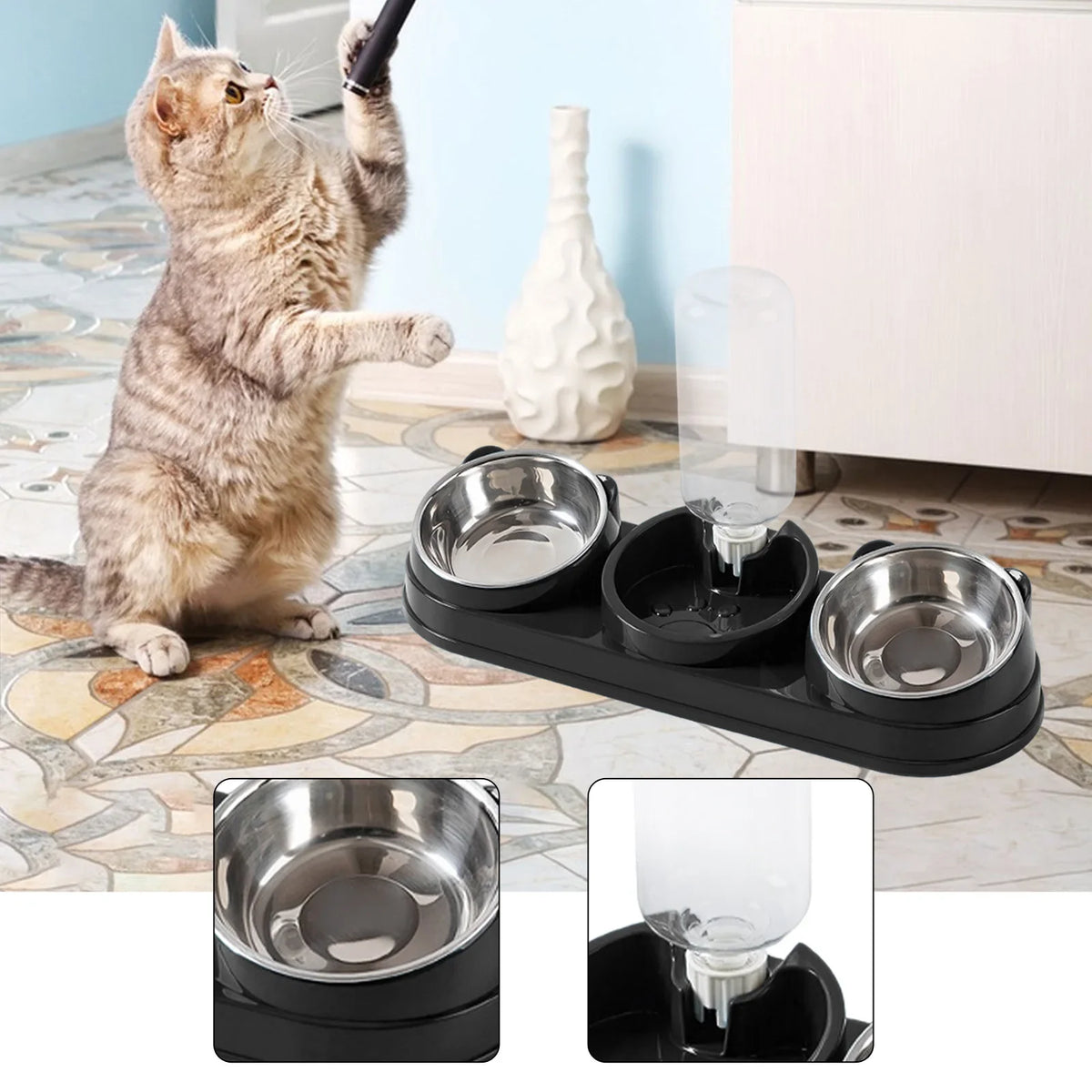 3 in 1 Dog Cat Bowls Water and Food Bowl Set - MyPetDollar.com