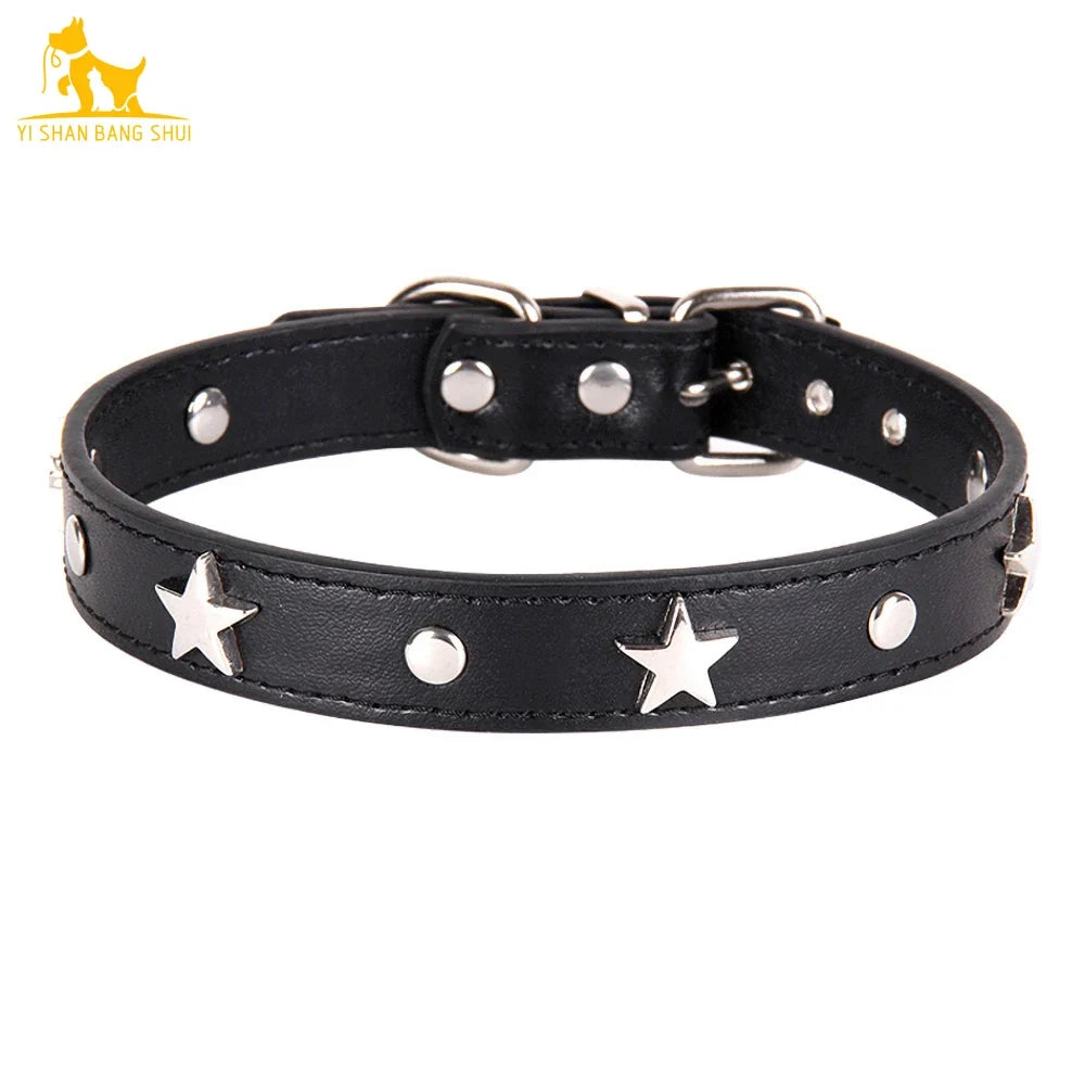 S/M/L Star Studded Pet Dog Collar Leather - MyPetDollar.com