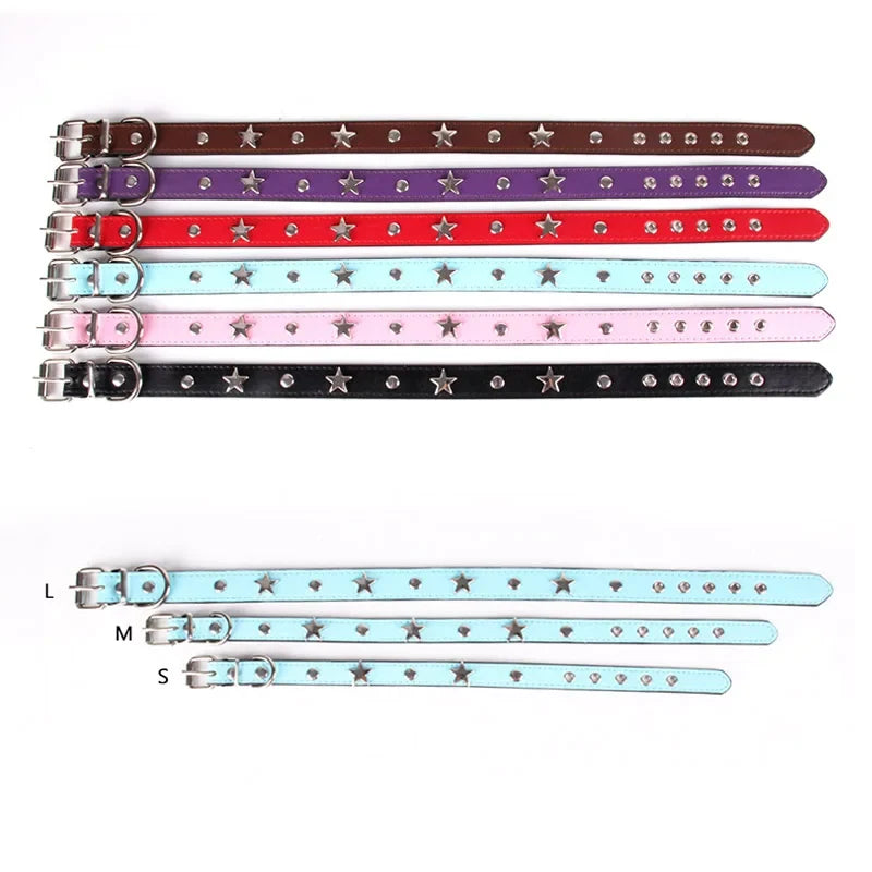 S/M/L Star Studded Pet Dog Collar Leather - MyPetDollar.com