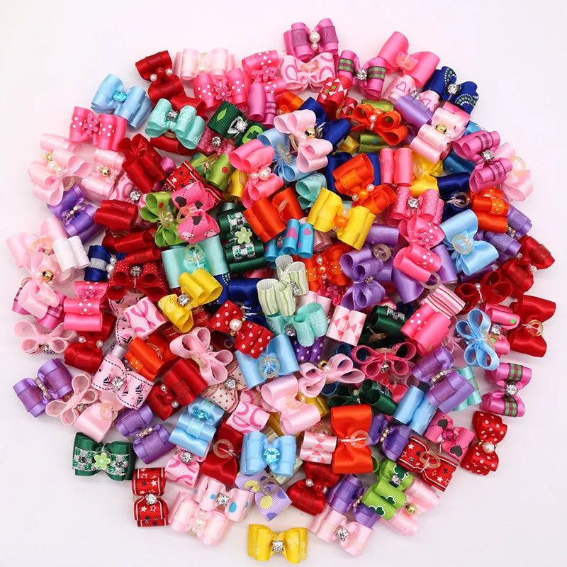 Rubber 100 Dog Hair Bows Handmade Small
