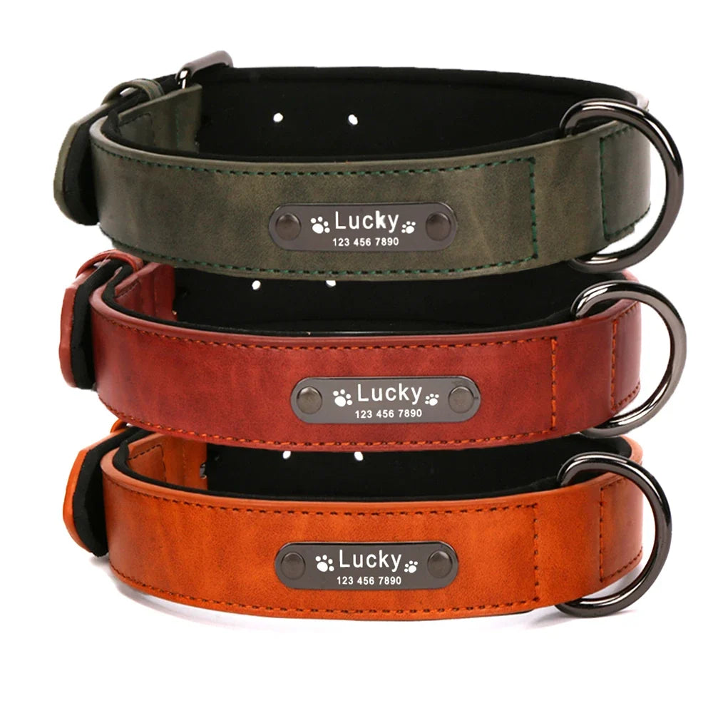 Engrave Name Dog Collar Leather Personalized - MyPetDollar.com