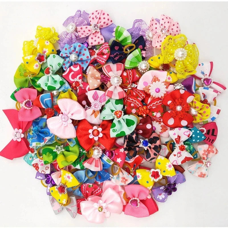 Rubber 100 Dog Hair Bows Handmade Small