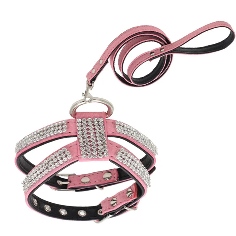 Rhinestone Pet Dog Harness Leash Set for - MyPetDollar.com