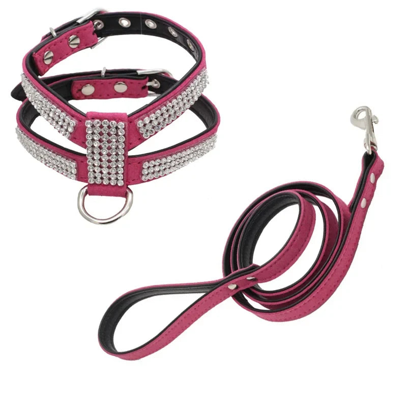 Rhinestone Pet Dog Harness Leash Set for - MyPetDollar.com