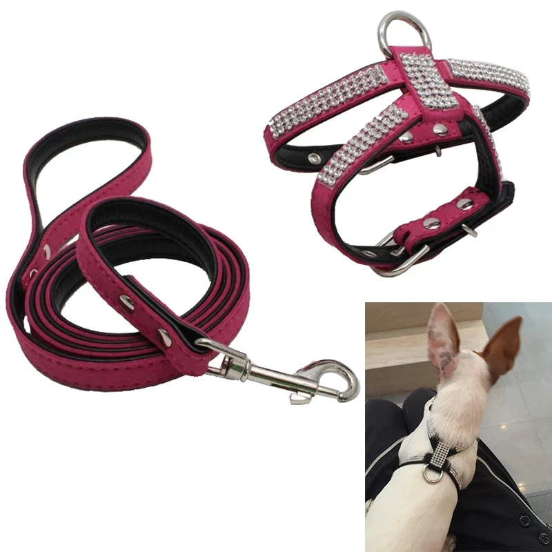Rhinestone Pet Dog Harness Leash Set for - MyPetDollar.com
