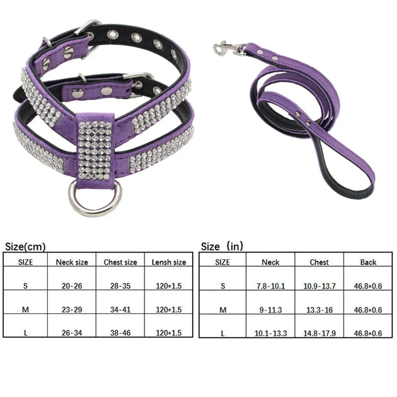 Rhinestone Pet Dog Harness Leash Set for - MyPetDollar.com