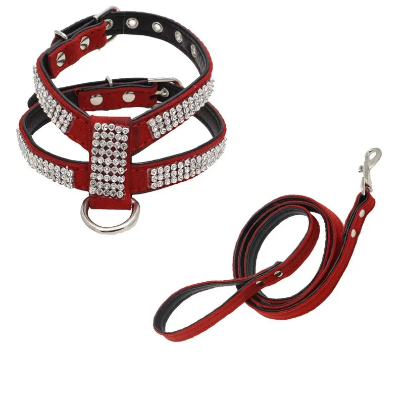 Rhinestone Pet Dog Harness Leash Set for - MyPetDollar.com