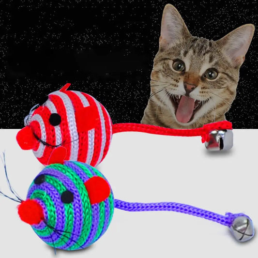 Lovely Stripe Nylon Rope Round Ball Mouse - MyPetDollar.com