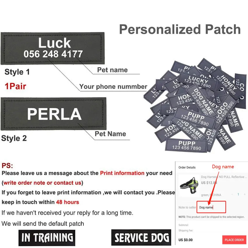 Dog Harness Vest ID Patch Customized - MyPetDollar.com
