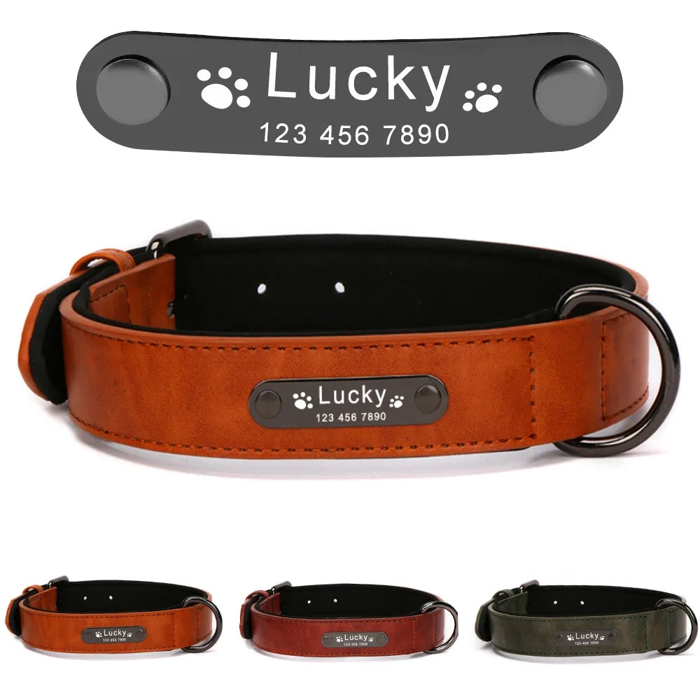 Engrave Name Dog Collar Leather Personalized - MyPetDollar.com