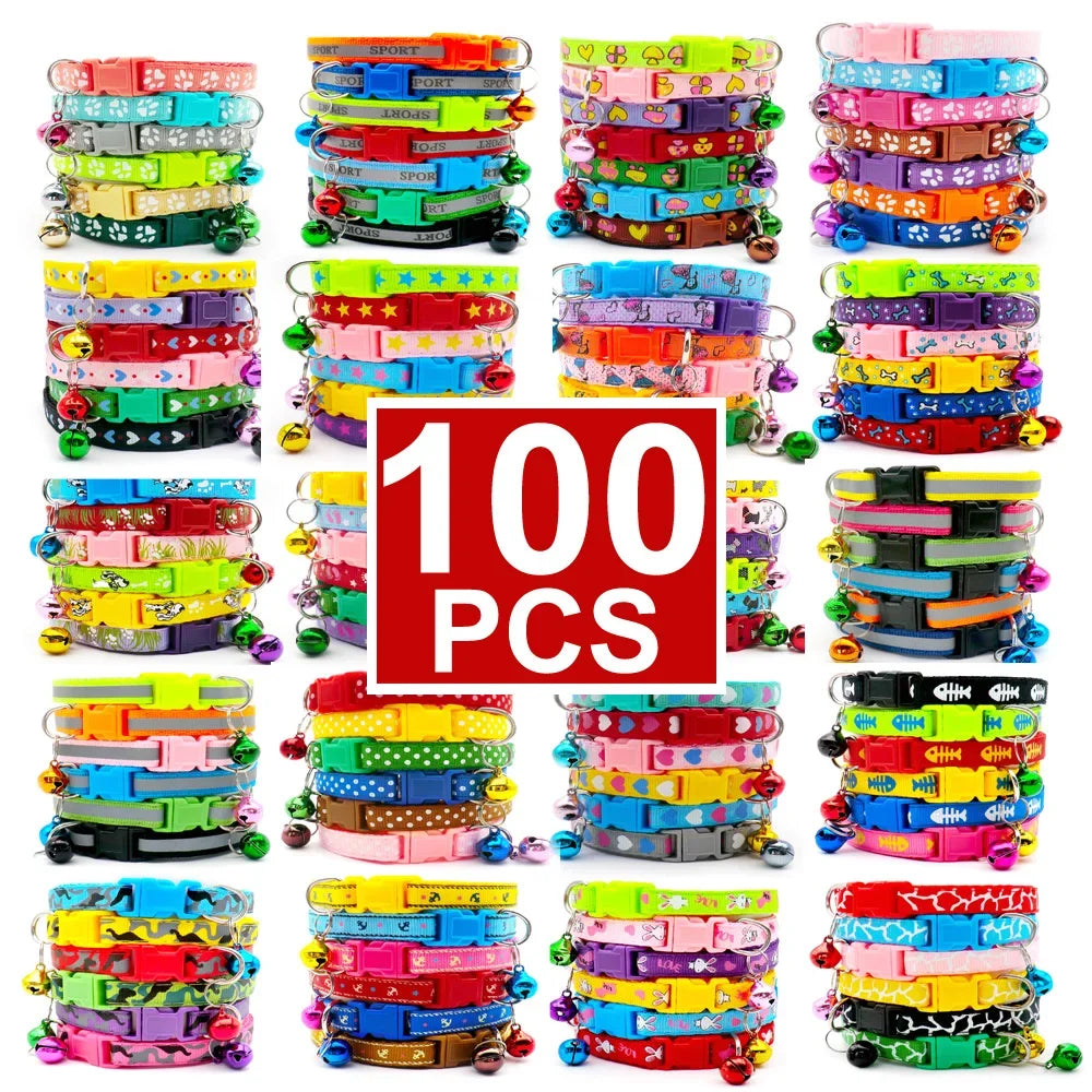 100Pcs Dog Collar With Bells Adjustable - MyPetDollar.com
