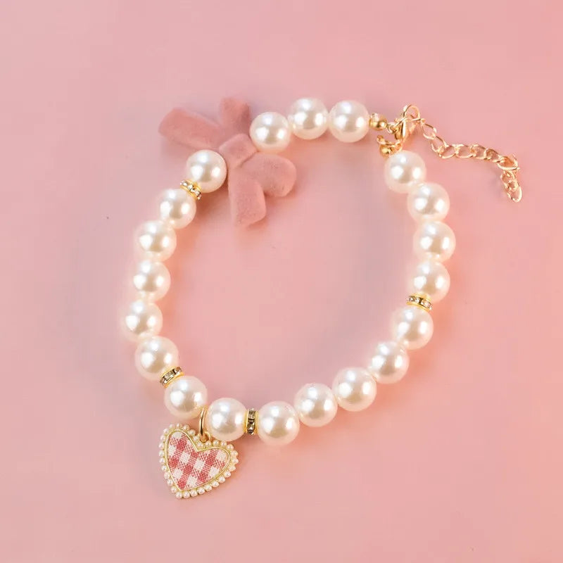 Pet Bow Pearl Collar Cat Jewelry Heart - MyPetDollar.com