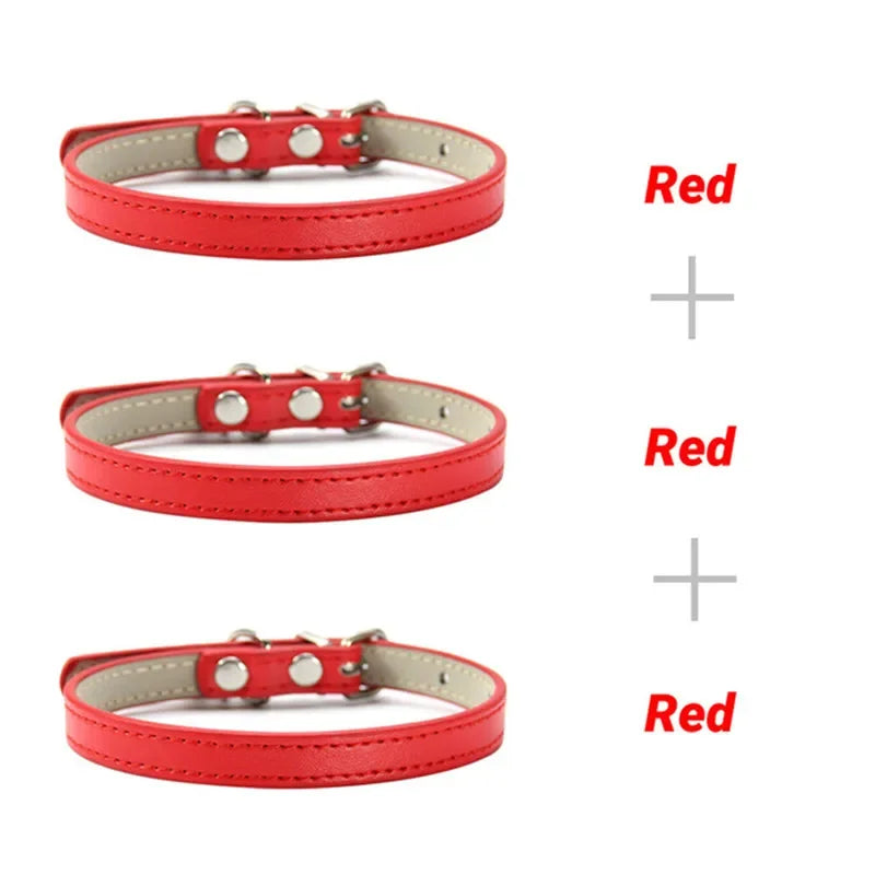 3 Pcs/Lot Soft PU Leather Cat Collar Solid - MyPetDollar.com