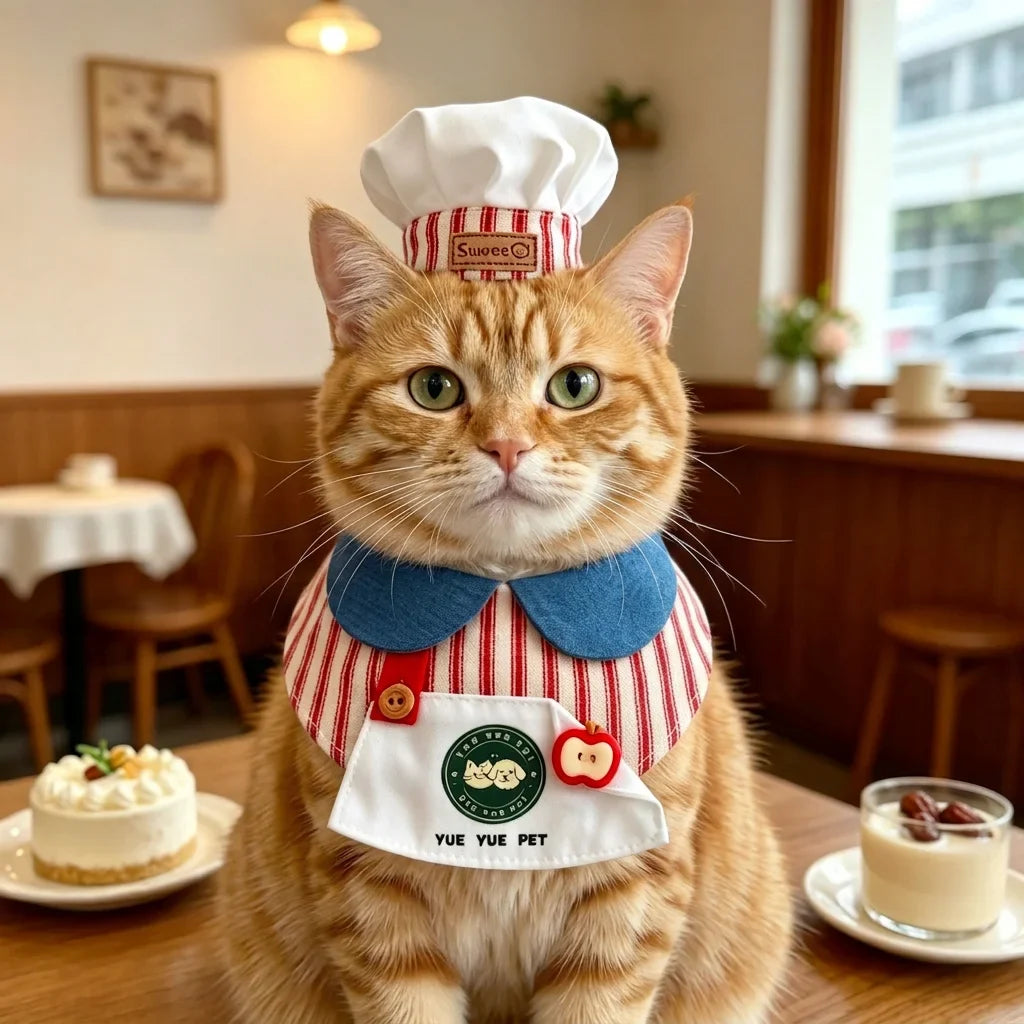 Cute Pet Chef Outfit Set with Hat and Bib Collar