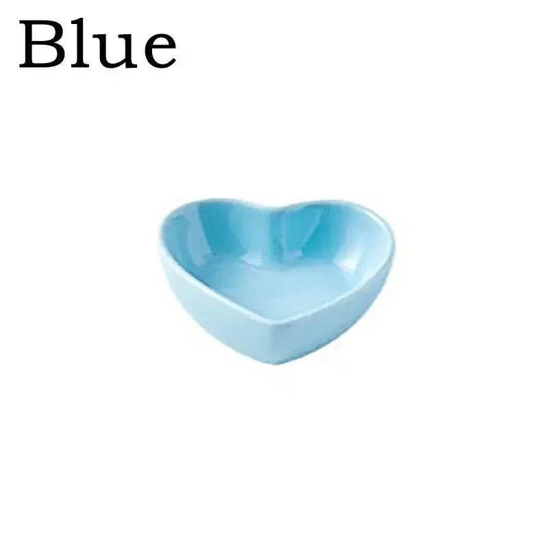 Feeding Dish, Colorful Heart Shape Ceramic Food Water Bowl – 5 Colors