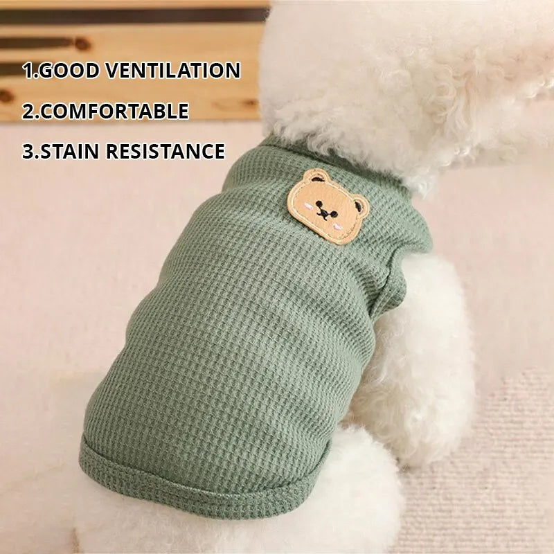 Green Bear Vest Dog Clothes Cat Solid T Shirt, Breathable