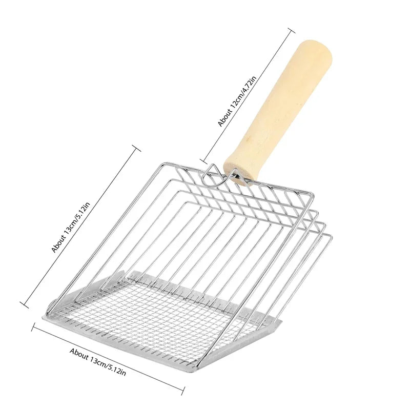 Portable Cat Litter Shovel Wood Handle Metal Scooper