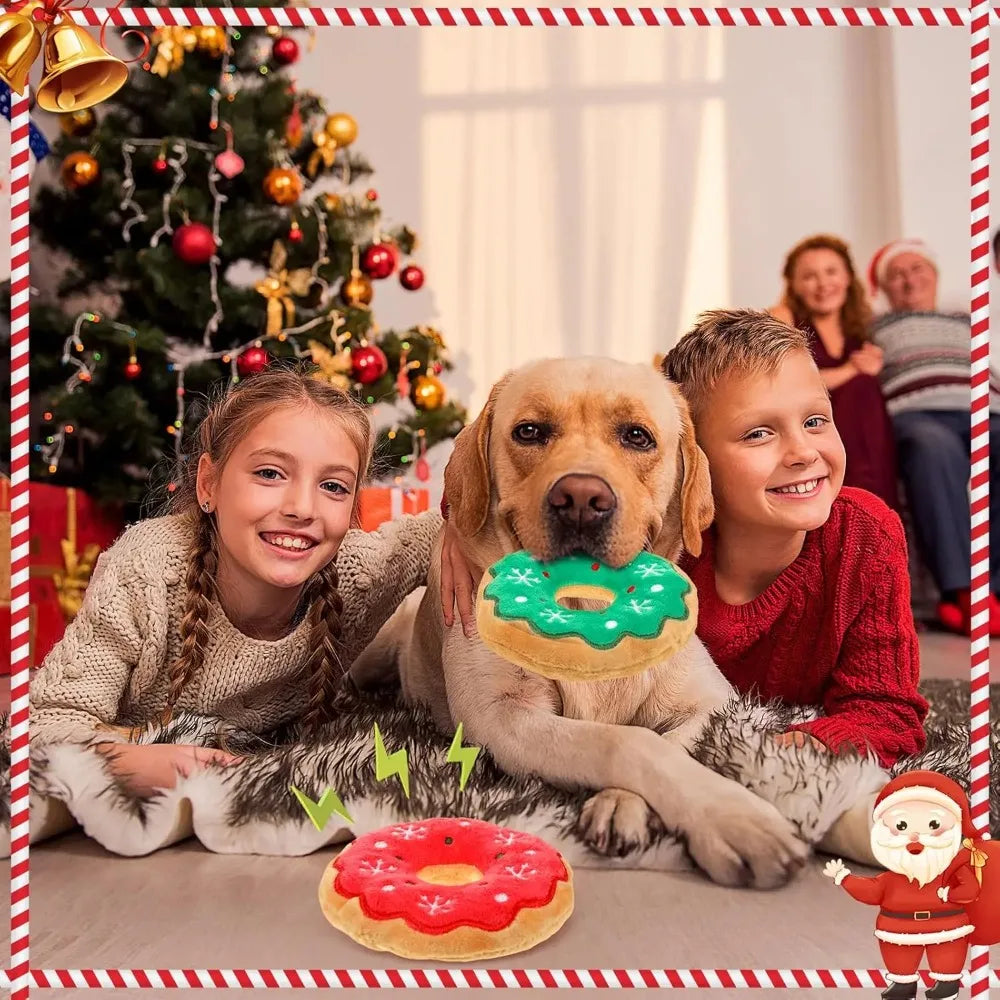 Christmas Dog Plush Squeaky Toys Donut Chew - MyPetDollar.com
