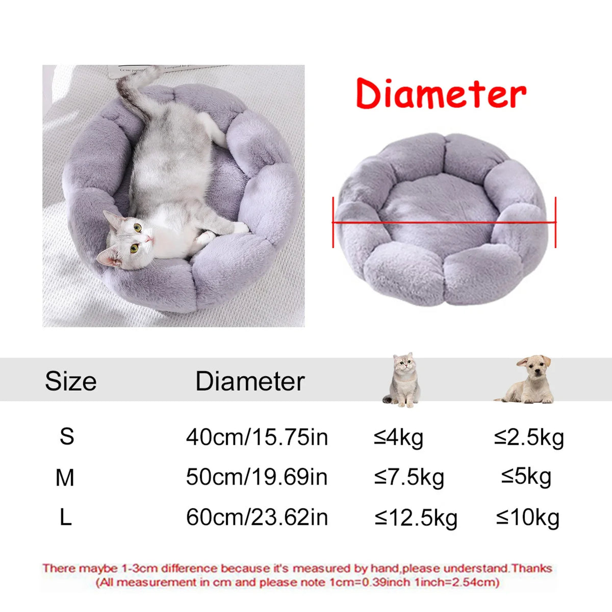 Round Dog Bed Winter Warm Cat Bed Plush - MyPetDollar.com