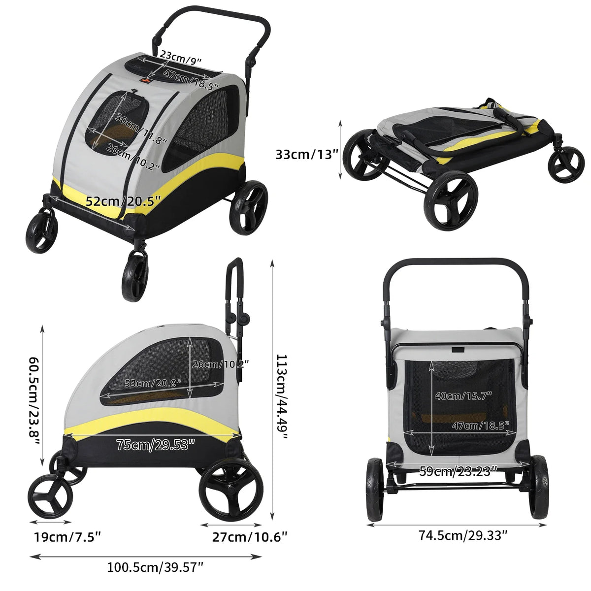 Large Dog Stroller 4 Wheel Pet Trolley - MyPetDollar.com
