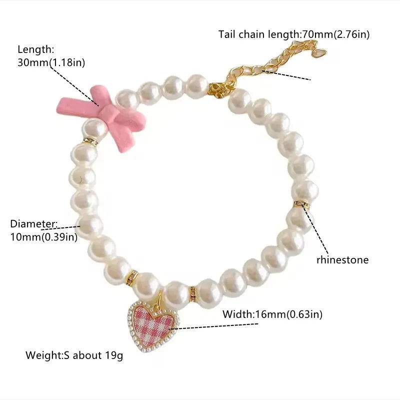 Pet Bow Pearl Collar Cat Jewelry Heart - MyPetDollar.com