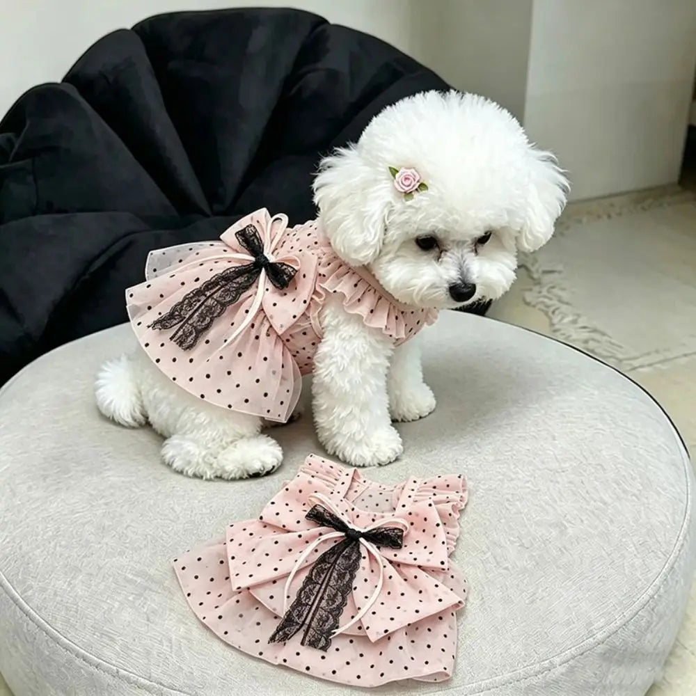 Thin Dogs Polka Dot Lace Dress Soft Fabric - MyPetDollar.com
