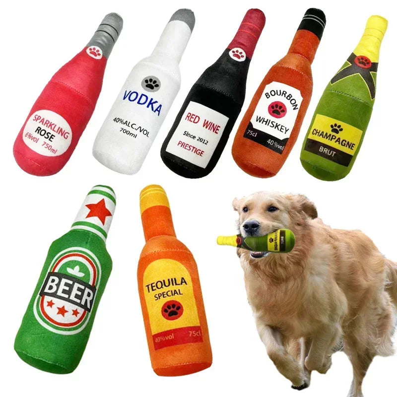 Funny Plush Dog Toys Beer Bottle Shaped - MyPetDollar.com