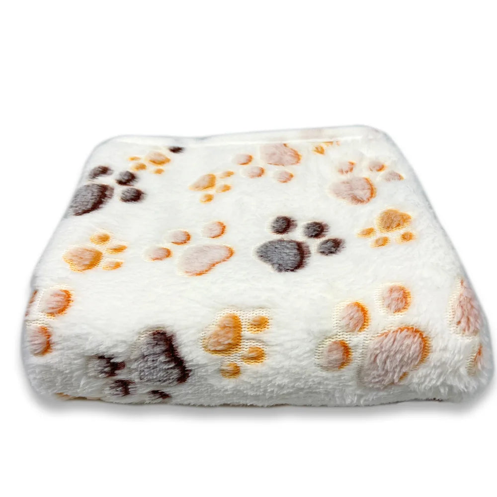 Coral Fleece Pet Blanket Warm Paw Print Dog - MyPetDollar.com
