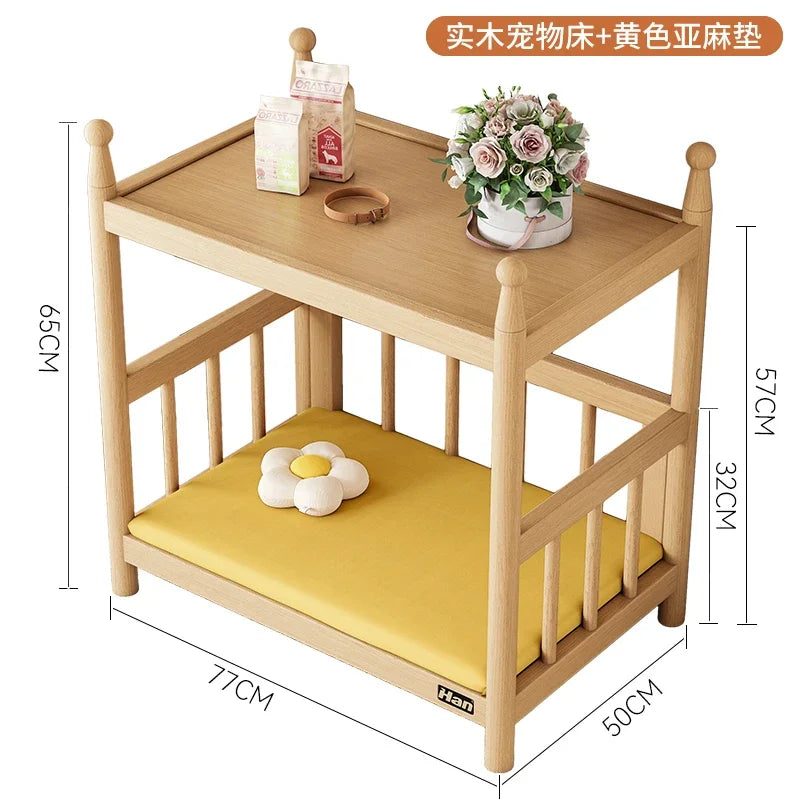 Washable Nordic Wood Dog Kennel Raised Guardrails Princess Pet Bed