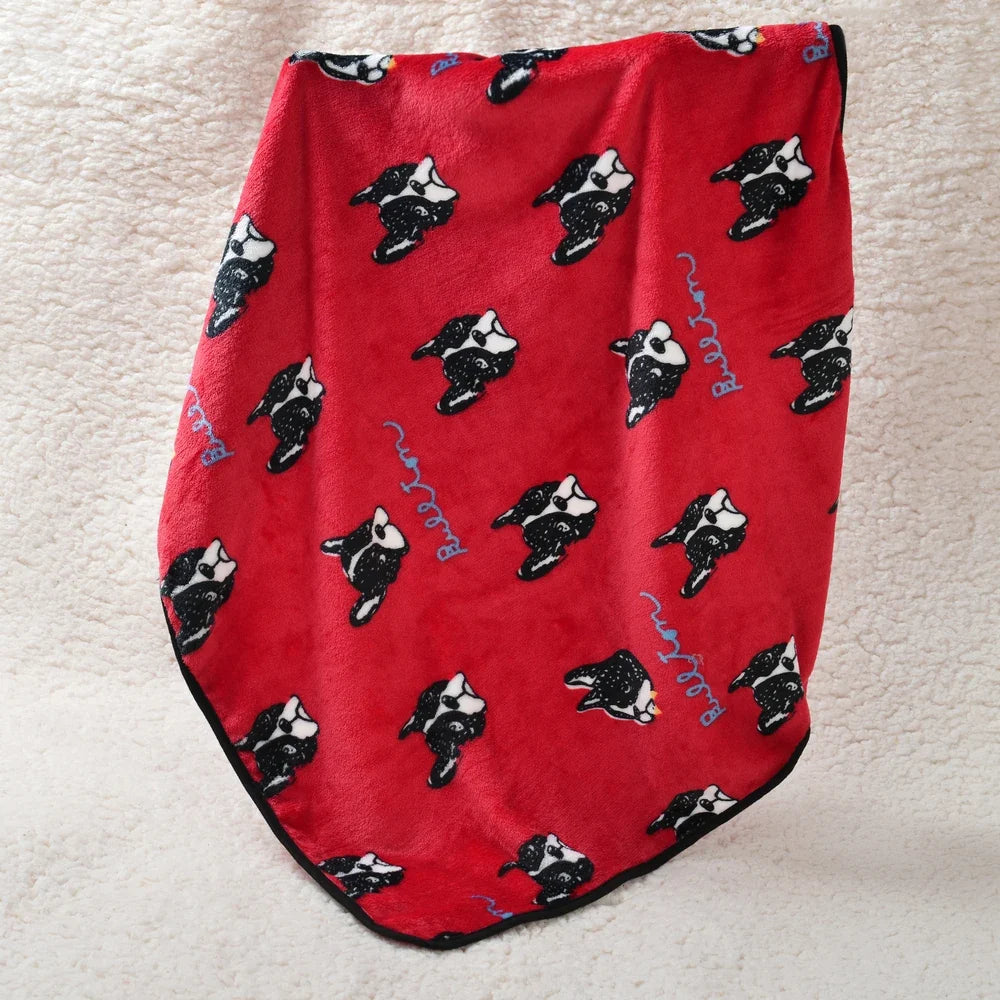 Soft Flannel Pet Blanket Cute Bulldog Print - MyPetDollar.com