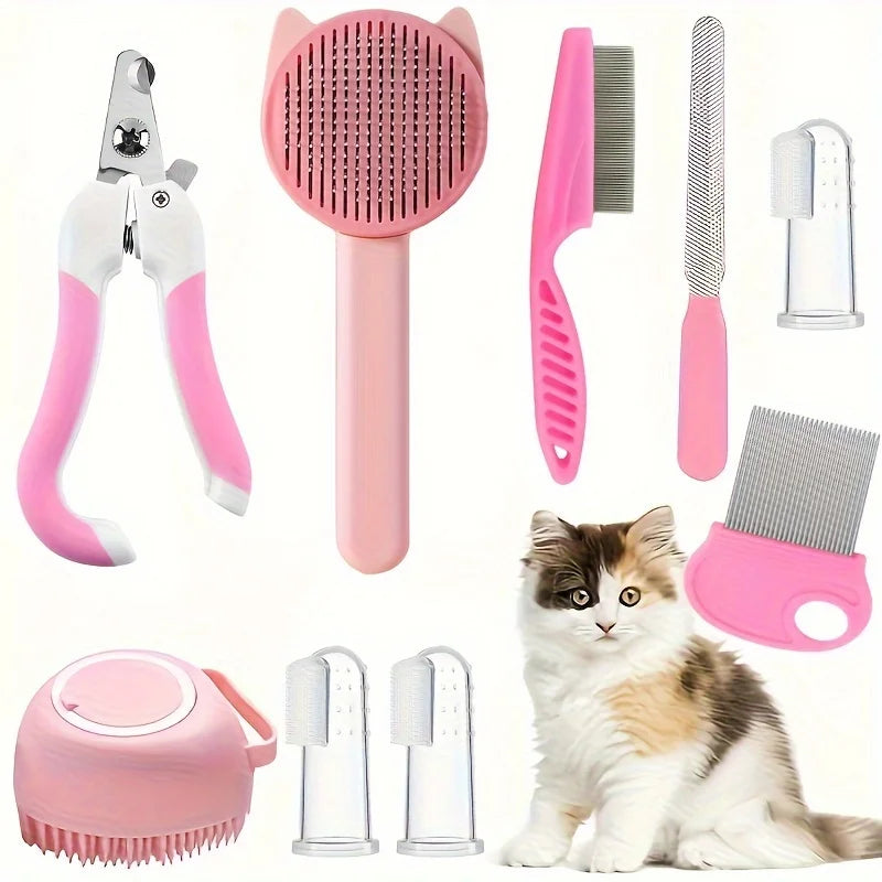 8Pcs Combo Set Cat Brush Beauty Kit with Pet - MyPetDollar.com