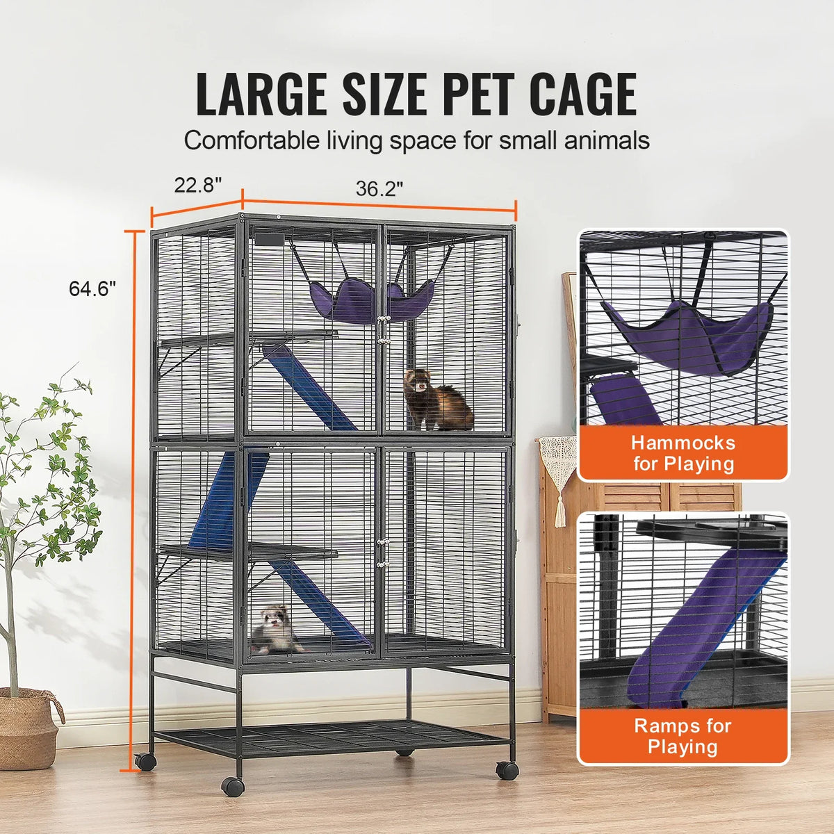 SucceBuy 64.6" Rolling Metal Ferret Cage - MyPetDollar.com