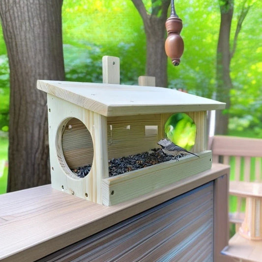 Wooden bird feeder wall mounted squirrel - MyPetDollar.com