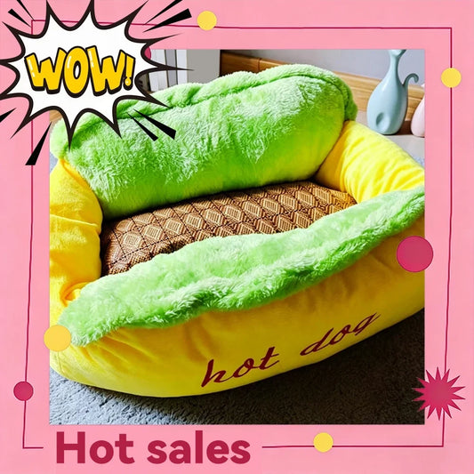 Hot Dog Plush Pet Bed Removable Washable - MyPetDollar.com