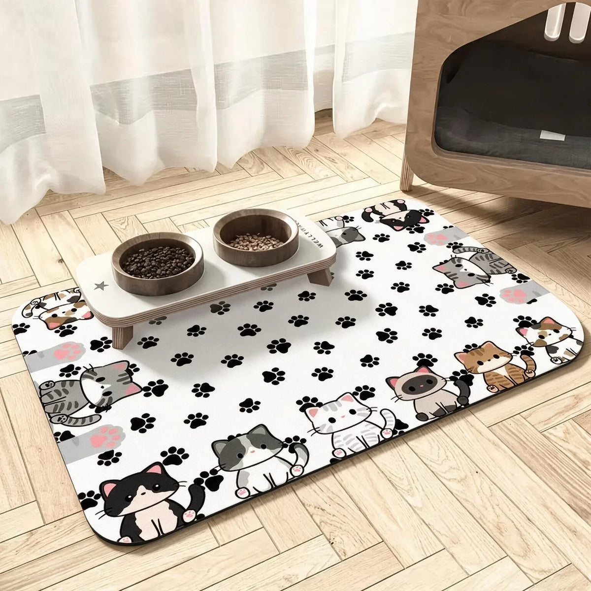 Square Pet Dining Mat Rubber Bottom Water - MyPetDollar.com