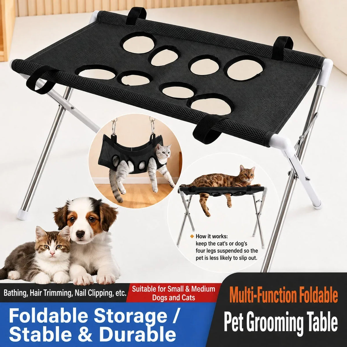 Mesh Pet Grooming Table Foldable Dog & Cat Bed – 5 Colors