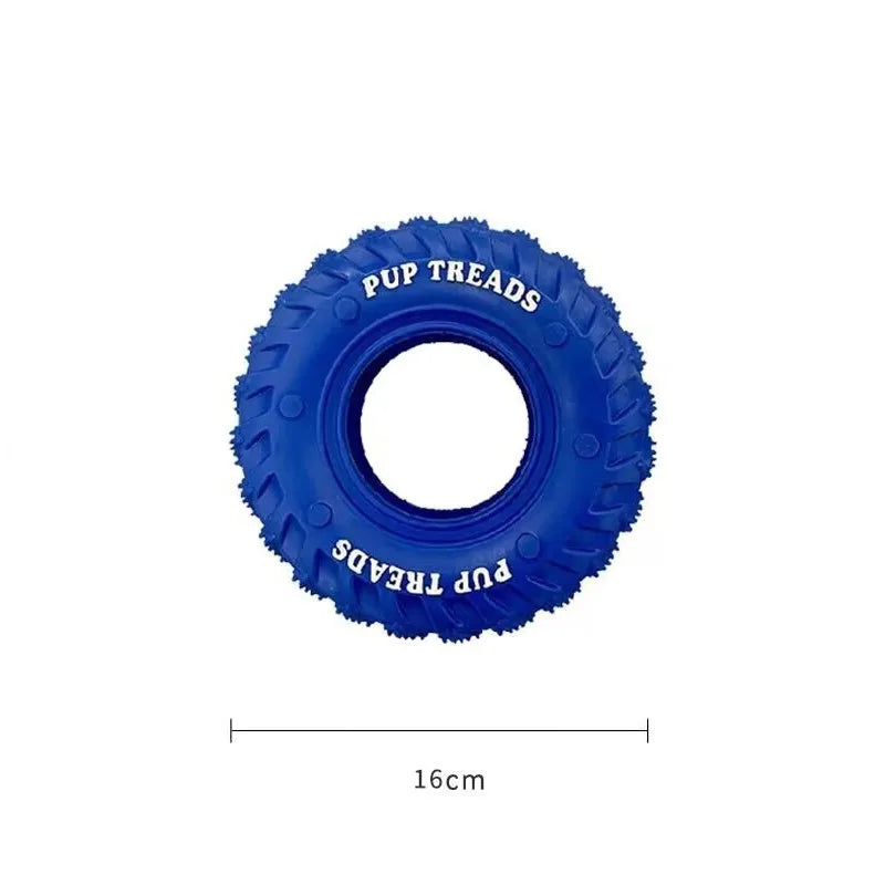 Dog Toys Tyre Natural Rubber Squeaks Strong Durable Pulling – 5 Colors