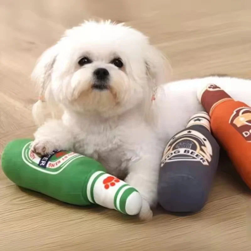 Realistic Beer Plush Dog Toy Squeaky BB - MyPetDollar.com