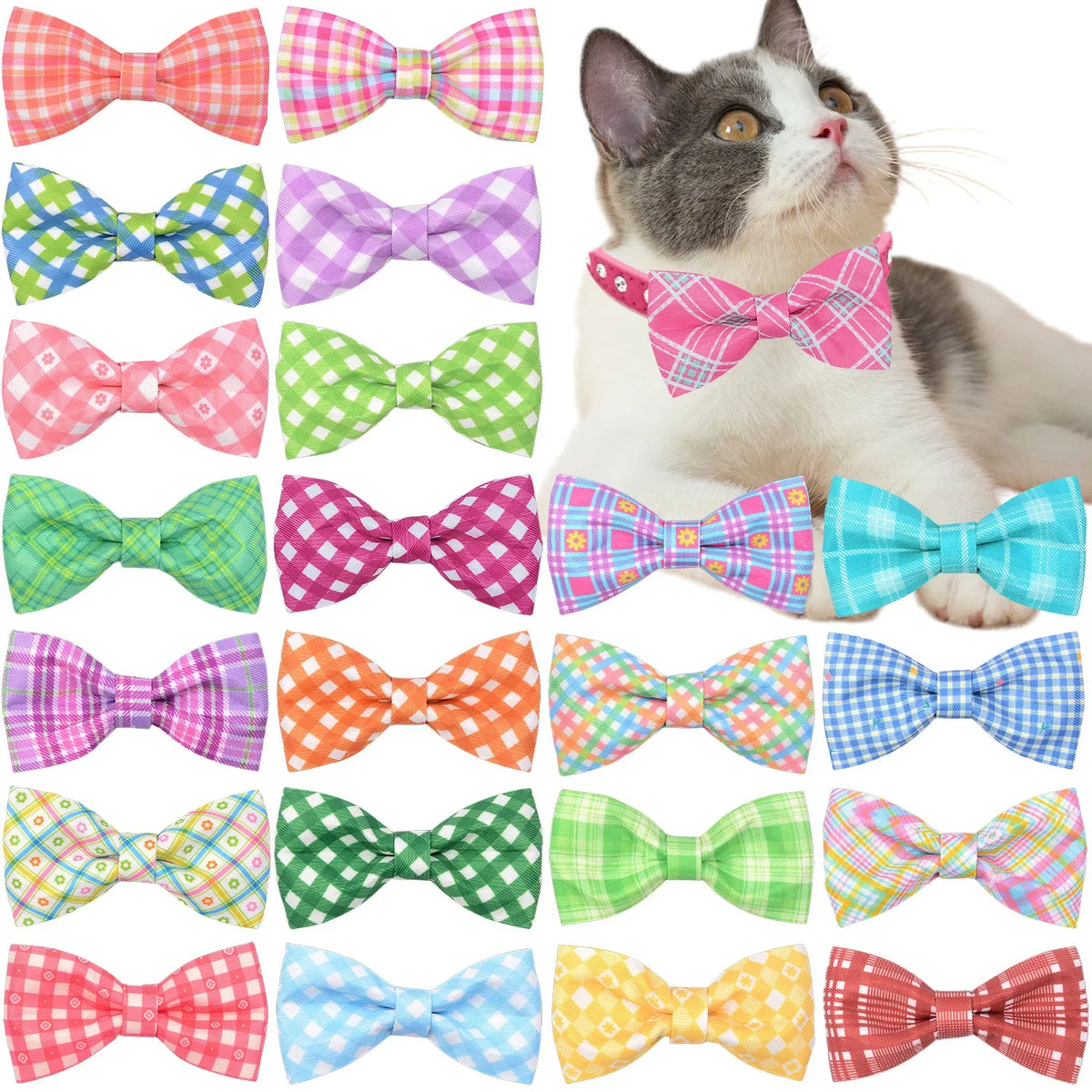 50/100pcs Spring Plaid Style Dog Bowtie - MyPetDollar.com