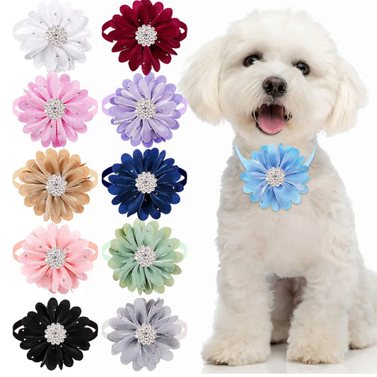 30PCS Fashion Diamond Flower Dog Bow Tie - MyPetDollar.com