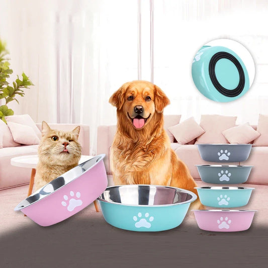 New Stainless Steel Dog Basin Paw Print Pet - MyPetDollar.com