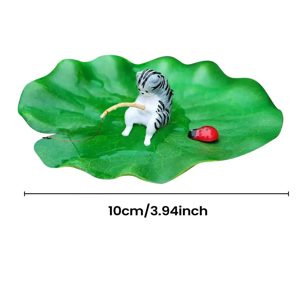 Resin Mini Floating Cat Fishing Lotus Leaf Aquarium Decoration – 7 Colors