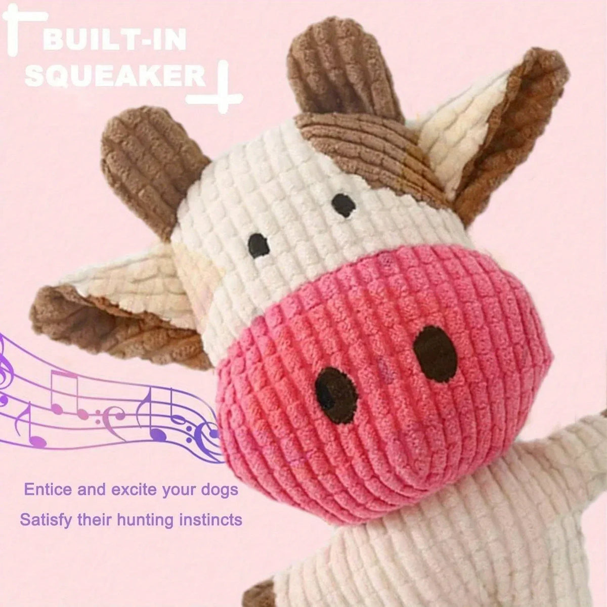 Cow Shaped Corduroy Dog Toy Squeaky Plush - MyPetDollar.com