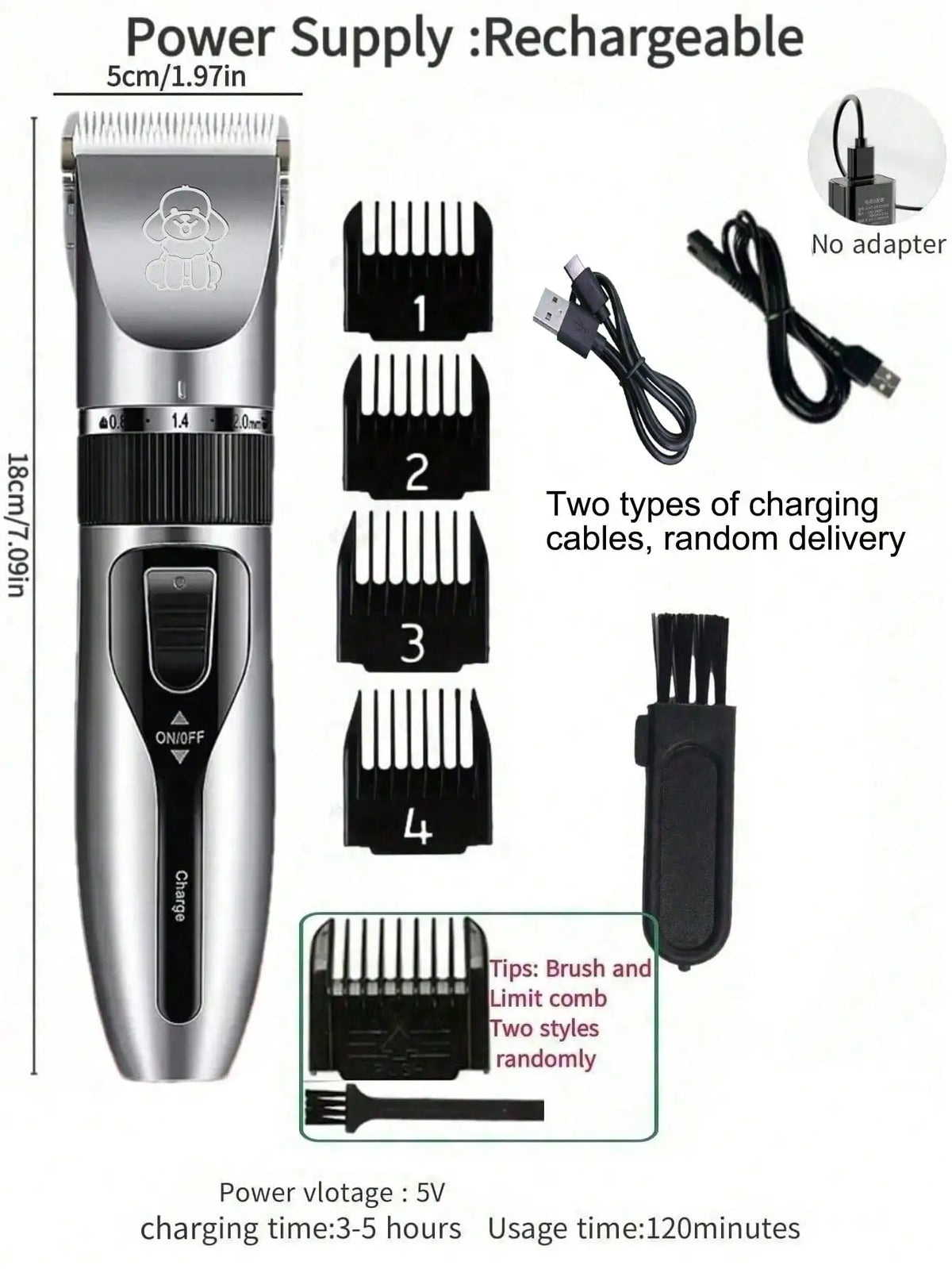 Rechargeable Pet Hair Trimmer Electric Quiet Grooming Kit